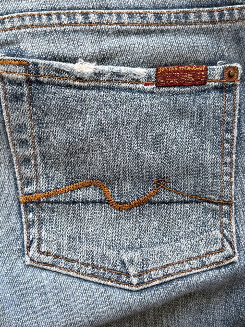 7 For All Man Kind Y2K Distressed Medium Wash Bootcut Jeans Low Rise #700370-28W - Picture 5 of 14